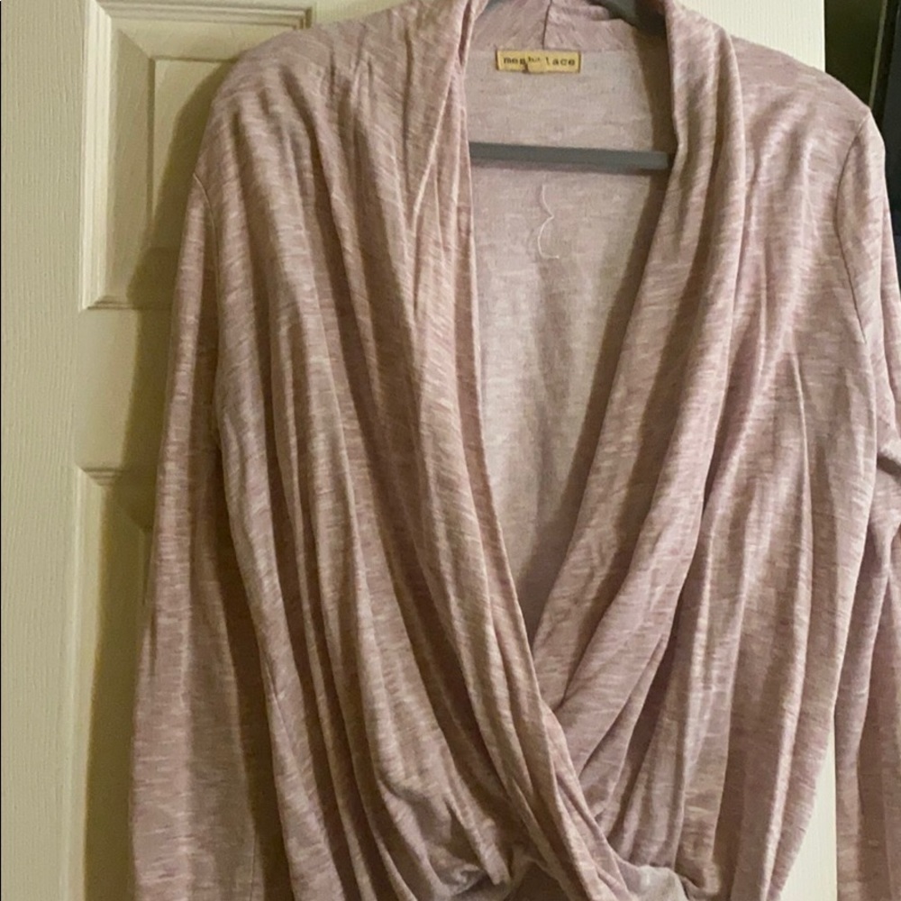Mesh + Lace pink hathered wrap top